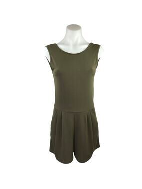 Melville Green Sleeveless Pleated Open Back Stretch Romper Shorts Jumpsuit Sz S